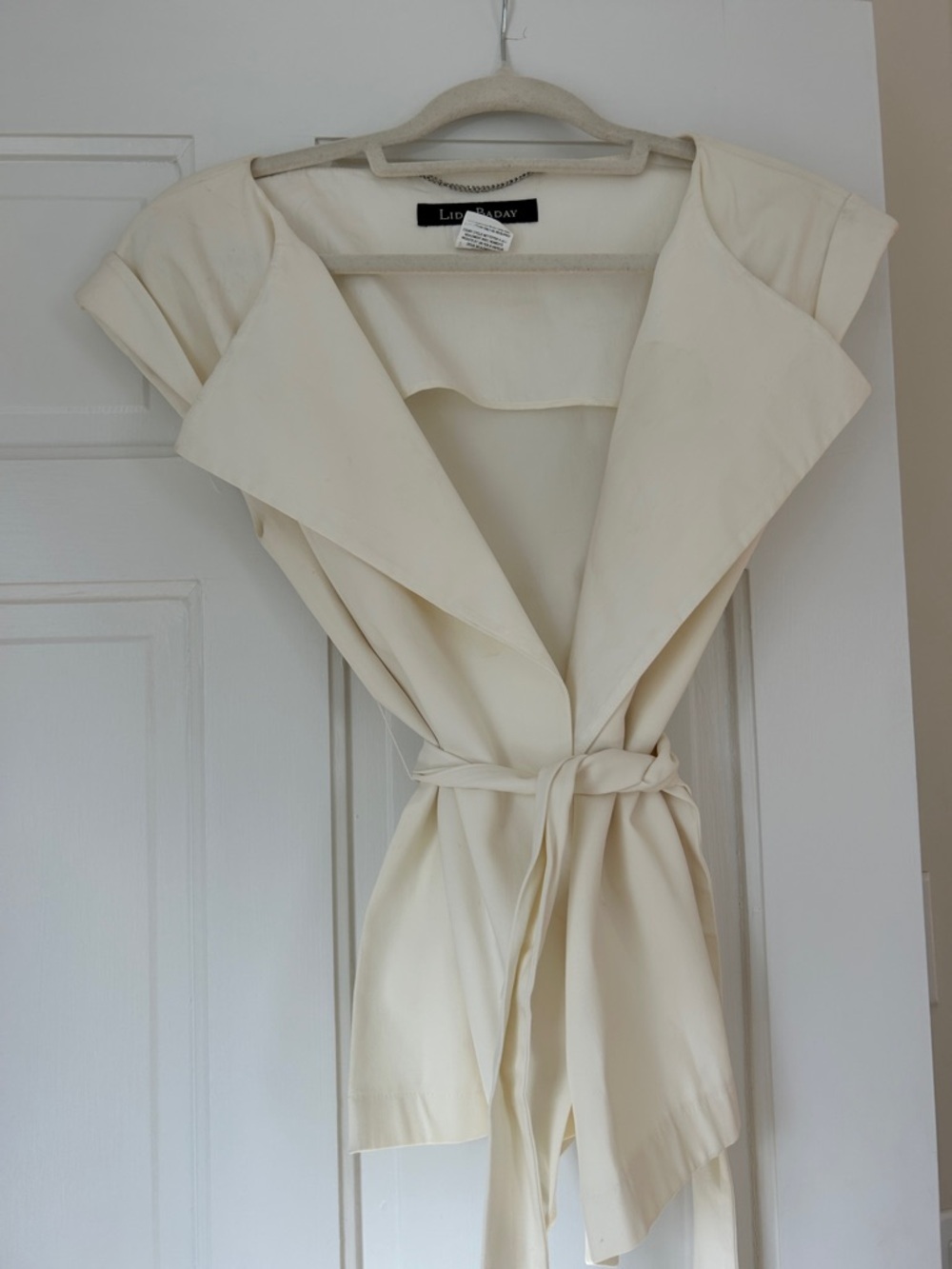 Lida Baday Cream Tie-Waist Draped Blouse